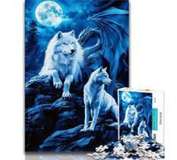 Rompecabezas de Lobo Bajo la Luna para Adolescentes Rompecabezas de 1000 Piezas Ayuda a ejercitar el Cerebro Juguetes adictivos para Cultivar la Paciencia Una Obra de Arte (38x26cm)