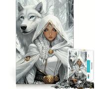 Rompecabezas de Lobo Blanco y Mujer 1000 Piezas Juego de concentración Mental Corte de precisión Bordes Suaves Juego para Construir Conexiones significativas (38x26cm)