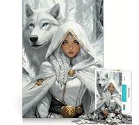 Rompecabezas de Lobo Blanco y Mujer 1000 Piezas Juego Divertido sin Rebabas Piezas de Corte Limpio portátil Ideal para Viajes (50x75cm)