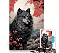 Rompecabezas de Lobo,Cerezos en Flor y Luna,1000 Piezas,Entrenamiento Mental,Diversión,Piezas sin Rebabas,Corte Limpio,Actividad Absorbente para Noches Tranquilas (38x26cm)