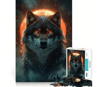 Rompecabezas de Lobo con Ojos Brillantes y Luna,1000 Piezas para Adultos Juego para estimular la Memoria Calidad Profesional Actividad de recolección conmovedora (38x52cm)