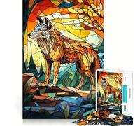Rompecabezas de Lobo en vitral para Adolescentes,1000 Piezas,Juego para estimular la Mente,Piezas sin Rebabas,Corte Limpio,fácil de Aprender,diversión para Toda la Familia (38x26cm)
