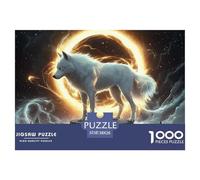 Rompecabezas de Lobo para Adultos para descompresión: Lobo sobre una Roca Dentro de un Anillo Brillante, Juego Educativo, desafío, 1000 Piezas, 38 x 26 cm/1000 Piezas