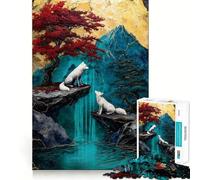 Rompecabezas de Lobos Blancos y Cascada 1000 Piezas Divertido para estimular la concentración Cortado con láser para un Ajuste Actividad para Compartir con Seres Queridos (50x75cm)
