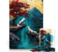 Rompecabezas de Lobos Blancos y Cascada para Adultos 1000 Piezas Juego para ejercitar la Mente Corte de precisión Bordes Suaves desafío Divertido para Pasar el Tiempo (38x26cm)