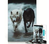 Rompecabezas de Lobos Blancos y Negros Corriendo para Adolescentes 1000 Piezas Mejora la Capacidad Mental Juego tamaño Uniforme Piezas precisas Actividad Nocturna Divertida en Familia (50x75cm)