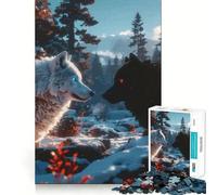 Rompecabezas de Lobos Blancos y Negros en Invierno 1000 Piezas diversión Garantizada tecnología Avanzada de Corte láser Juguete de Entretenimiento para Interiores (38x52cm)