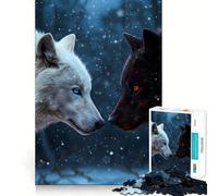 Rompecabezas de Lobos Blancos y Negros en la Nieve 1000 Piezas Juego de Habilidad Mental Ajuste Estable Sin Piezas Que se muevan Un pasatiempo Agradable para Fines de Semana Largos (50x75cm)