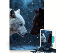 Rompecabezas de Lobos Blancos y Negros en la Nieve 1000 Piezas Juego Divertido sin Rebabas Piezas de Corte Limpio portátil Ideal para Viajar (38x52cm)