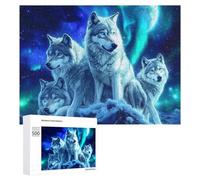 Rompecabezas de lobos con luces del norte para adultos, actividades familiares, juegos de decoración del hogar, 500 piezas