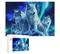 Rompecabezas de lobos con luces del norte para adultos, actividades familiares, juegos de decoración del hogar, 300 piezas