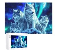 Rompecabezas de lobos con luces del norte para adultos, actividades familiares, juegos de decoración del hogar, 1000 piezas