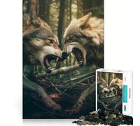 Rompecabezas de Lobos luchando para Adultos 1000 Piezas Juego de Memoria Cerebral Corte Fino Acabado Premium Forma entretenida de Pasar Las Horas Libres (50x75cm)