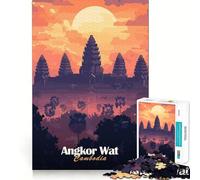 Rompecabezas de lógica Angkor Wat Sunset de 1000 Piezas para Adultos Juego de precisión con Bordes Lisos reuniones Familiares (38x52cm)
