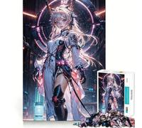 Rompecabezas de lógica para Adultos Anime CyberGirl Neon Dream de 1000 Piezas Juego de precisión con Bordes Lisos reuniones Familiares (50x75cm)