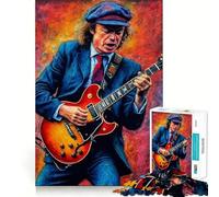 Rompecabezas de lógica para Adultos de 1000 Piezas con diseño de Angus Young Guitarrista Corte de precisión con Bordes Lisos reuniones Familiares (50x75cm)