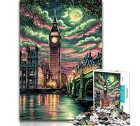 Rompecabezas de Londres de Noche para Adultos y Adolescentes, 1000 Piezas, Juguetes educativos, Juegos para aliviar el estrés, Lista de Deseos con Papá Noel, 38x26cm