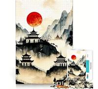 Rompecabezas de los templos de la montaña de la Luna Roja de Japón para Adultos, 1000 Piezas, Rompecabezas Mental, pasatiempo Relajante, Montaje de imágenes, Regalo Encantador (50x75cm)