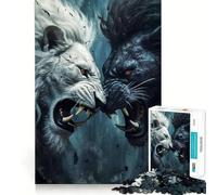 Rompecabezas de Lucha de Leones Blancos y Negros 1000 Piezas Juego Divertido sin Rebabas Piezas de Corte Limpio portátil Ideal para Viajes (38x26cm)