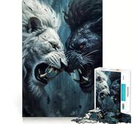 Rompecabezas de Lucha de Leones Blancos y Negros 1000 Piezas Juguete para desarrollar la Capacidad cognitiva Superficie Lisa y sin Rebabas Actividad Relajante para Grupos en Interiores (50x75cm)