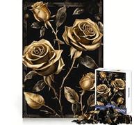 Rompecabezas de Lujo Rosas Negras y Doradas para Adolescentes, 1000 Piezas, Desafío Inteligente, Escape Relajante, Cierre Fino, Bonito Regalo (38x26cm)