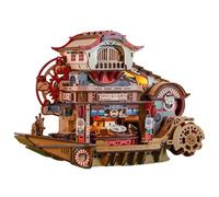 Rompecabezas de Madera 3D, 3D Wooden Sushi Boat Puzzle Japanese Style DIY Model with Lights Rotation Display 425PCS
