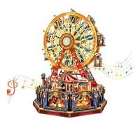 Rompecabezas de madera 3D DIY - Kit de casa en miniatura con luces de modo de 3 velocidades y música, juego de manualidades mecánica de casa de muñecas para adultos y adolescentes, noria del siglo (SQ