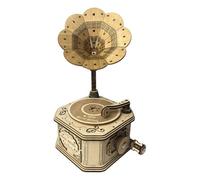 Rompecabezas de madera 3D, kit de modelo de caja de música retro de gramófono, decoración y exhibición vintage de escritorio para el hogar, fácil de montar, mejora las habilidades prácticas, regalo