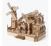 Rompecabezas de madera 3D, kit de modelo de madera de cabaña de animales, rompecabezas creativo con detalles intrincados, molino de viento giratorio y características de ventana, regalo de adorno de