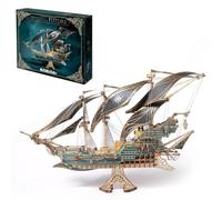 Rompecabezas de Madera 3D, Modelo de Barco Pirata Madera Fantasy Steampunk, Multicolor, más 400 Piezas, 3 mástiles(Green)