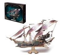 Rompecabezas de Madera 3D, Modelo de Barco Pirata Madera Fantasy Steampunk, Multicolor, más 400 Piezas, 3 mástiles(Purple)