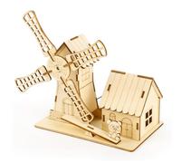 Rompecabezas de Madera 3D para niños, Kit de construcción de casa Modelo de Molino de Viento con energía Solar, artesanía educativa a Vapor con balancín de Panda, Kit de construcción de casa Modelo