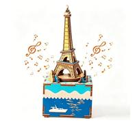 Rompecabezas de madera 3D Torre Eiffel, kit de modelo colorido de bricolaje, tema de París con escena acuática, caja de música de regalo para adolescentes y niños cumpleaños