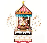 Rompecabezas de madera 3D Torre Eiffel, kit de modelo colorido de bricolaje, tema de París con escena acuática, caja de música de regalo para adolescentes y niños cumpleaños (rosa)