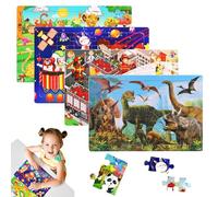 Rompecabezas de Madera 4 en 1 para niños - Juegos educativos para niños de 3 a 8 años - Rompecabezas Montessori con Animales el Espacio Dinosaurios y Bomberos - Regalo para niños y niñas Edad Escolar