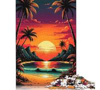 Rompecabezas de Madera con Atardecer en Playa Tropical y Palmeras para Adultos y Adolescentes. Rompecabezas sostenible para Adultos | Juegos (1000 Piezas, 75 x 50 cm)