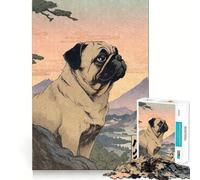 Rompecabezas de Madera con Estampado de Perro Pug para Adultos, 1000 Piezas, Juego Inteligente para el hogar, Disfruta del Montaje de la Imagen, Regalo Festivo (50x75cm)