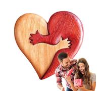 Rompecabezas de madera con forma de corazón, abrazo de corazón doble de madera, adornos de corazón de abrazo de amante, corazón de madera de abrazo de bolsillo, pequeñas fichas de abrazo especial para