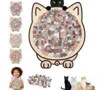 Rompecabezas de madera con forma de gato de 135 piezas de color Maillard, rompecabezas en forma de gato, enmarcado por adorables rompecabezas de contorno de gatos, rompecabezas de madera de gatos de