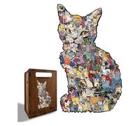 Rompecabezas de Madera con Forma de Gato de Colores, 194 Piezas, Rompecabezas de Madera con Forma de Gato, Enmarcado por adorables Rompecabezas de Contorno de Gatos (1SET)