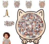 Rompecabezas de madera con forma de gato de colores de 135 piezas, rompecabezas de madera con forma de gatos irregulares enmarcado por adorables contornos de gato y cubierta acrílica, un regalo