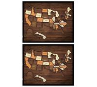 Rompecabezas De Madera con Mapas De Viajes De Estados Unidos, Tablero De Pines con Mapas De Seguimiento De Viajes De Estados Unidos Rompecabezas De Monumentos Americanos En 3D(2pcs)
