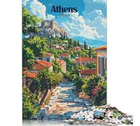 Rompecabezas de Madera con póster de Viaje de Atenas, Grecia, 1000 Piezas, Rompecabezas para Adultos y Juguete de desafío de Rompecabezas de 1000 Piezas (75x50cm)