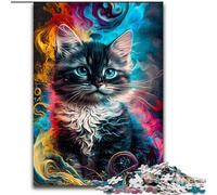 Rompecabezas de Madera de 1000 Colores para Adultos, diseño de Gatito Ahumado, para Adolescentes Mayores de 14 años, decoración del hogar, 50x75cm, cumpleaños