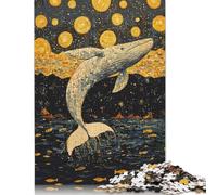 Rompecabezas de Madera de 1000 Piezas Ballena Saltando hacia Las Estrellas para Adultos y Adolescentes. Juego Familiar. Regalos de Nochebuena. 1000 Piezas (75 x 50 cm).