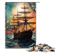 Rompecabezas de Madera de 1000 Piezas Carrera de Barcos psicodélicos por la Noche para Adultos y niños a Partir de 12 años. Diversión Familiar (75 x 50 cm).