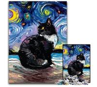 Rompecabezas de Madera de 1000 Piezas Cat Starry Night de Van Gogh para Adultos, Amantes de los Viajes y Parejas, Juguete desafiante de 50x75cm/19,68x29,52 Pulgadas.