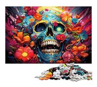 Rompecabezas de Madera de 1000 Piezas con Calavera Rosa Colorida para Adultos y Adolescentes, cumpleaños y Vacaciones 50x75cm/19,68x29,52 Pulgadas.