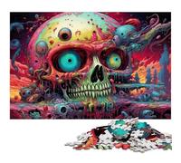 Rompecabezas de Madera de 1000 Piezas con Calaveras psicodélicas futuristas y Coloridas para Adultos. Un desafío para la Mente de Adolescentes,Ideal para una Noche de Juegos en Familia,50x75cm.