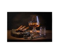 Rompecabezas de madera de 1000 piezas con cigarros WZYWHJ y whisky impresos para adultos y niños, perfecto para diversión familiar, alivio del estrés